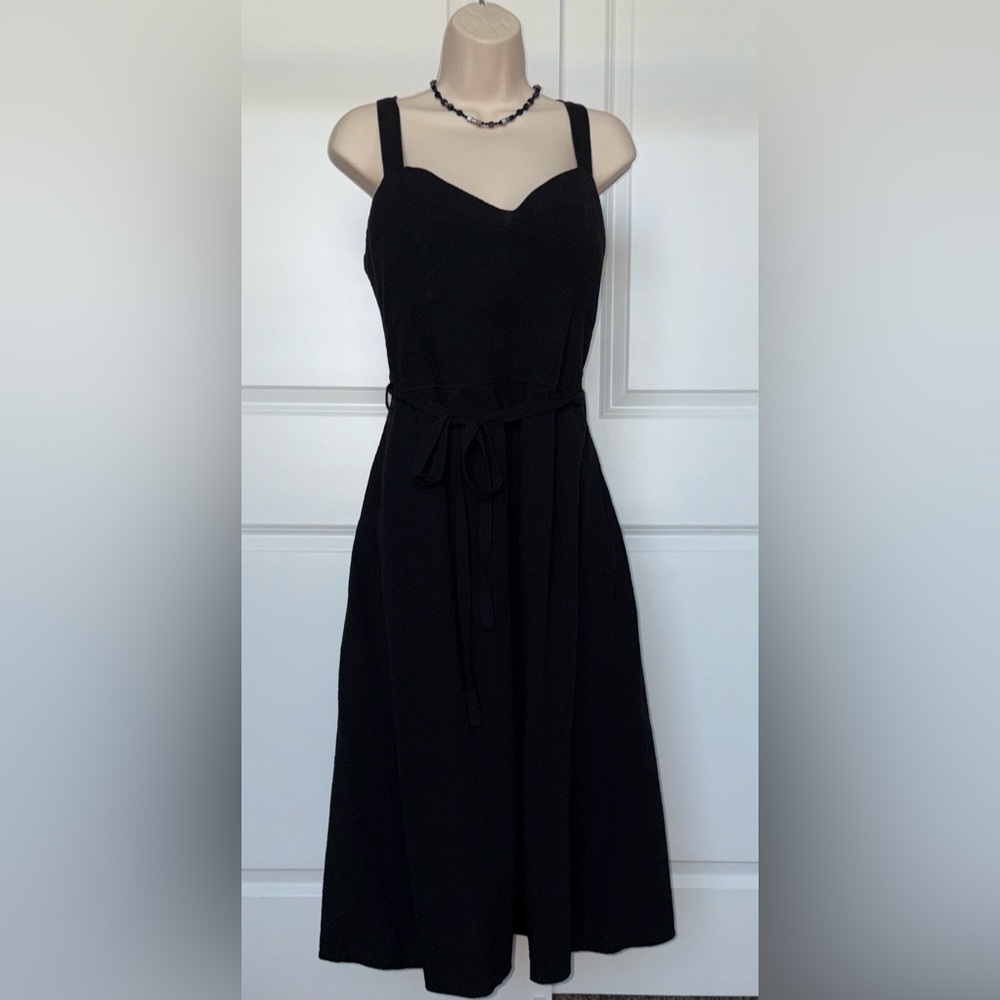 Black Tie Waist Midi Dress Size Large NWT!